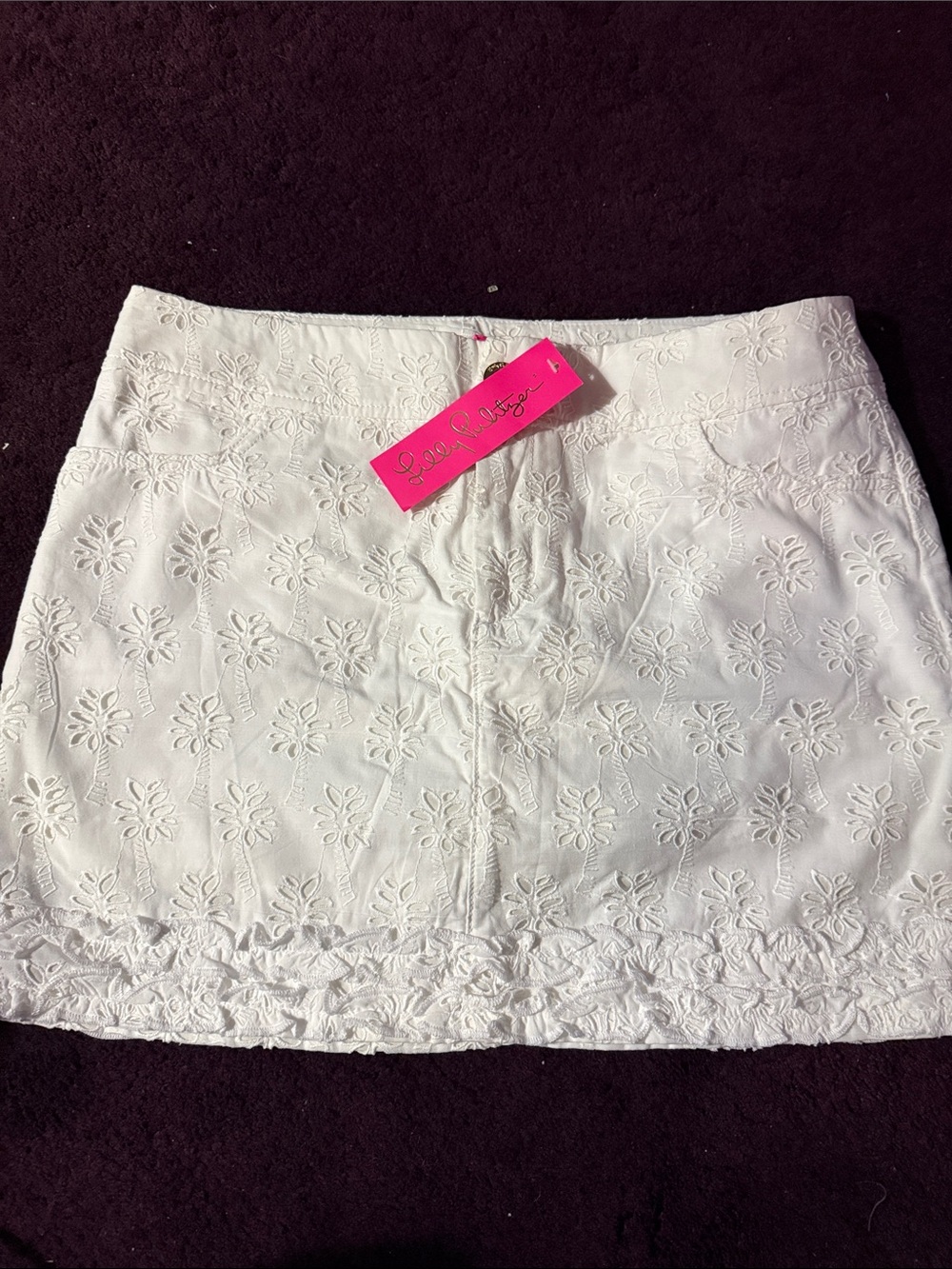 Lilly Pulitzer White Eyelet Floral Mini Skirt with Pink Tag